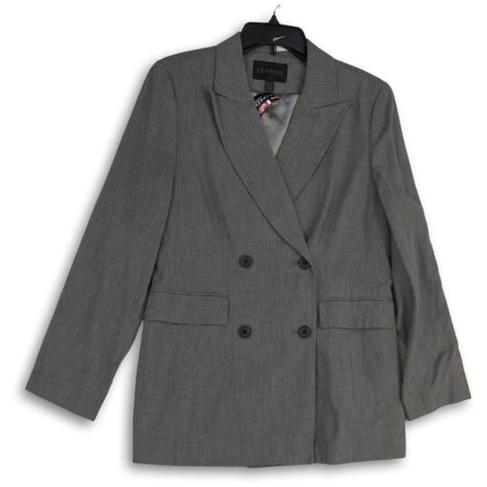 NWT Express Womens Gray Notch Lapel Long Sleeve Double Breasted Blazer Sz 11/12 image number 1