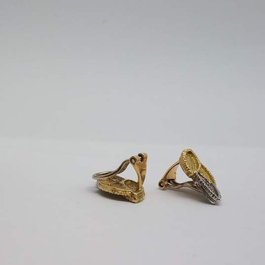 18k Two Tone Gold Diamond Flower Design Omega Back Earrings 7.6g image number 4