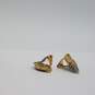 18k Two Tone Gold Diamond Flower Design Omega Back Earrings 7.6g image number 4