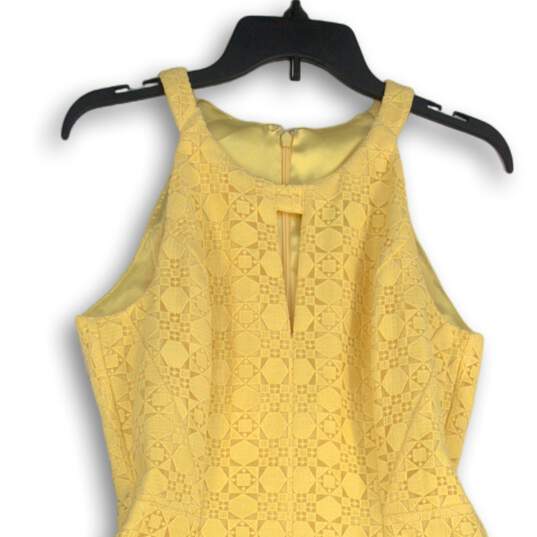 White House Black Market Womens Yellow Lace Round Neck Fit & Flare Dress Size 6 image number 3