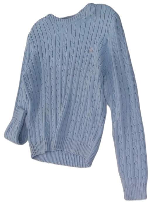 Womens Blue Long Sleeve Crew Neck Cable Knit Pullover Sweater Size M image number 2