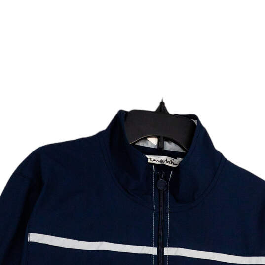 Mens Blue Gray Mock Neck Long Sleeve Full-Zip Windbreaker Jacket Size XL image number 3