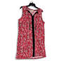 Womens Pink Black Floral Tie Neck Sleeveless Short Shift Dress Size Large image number 1