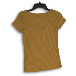 Womens Tan Ribbed Sweetheart Neck Short Sleeve Pullover T-Shirt Size XS alternative image