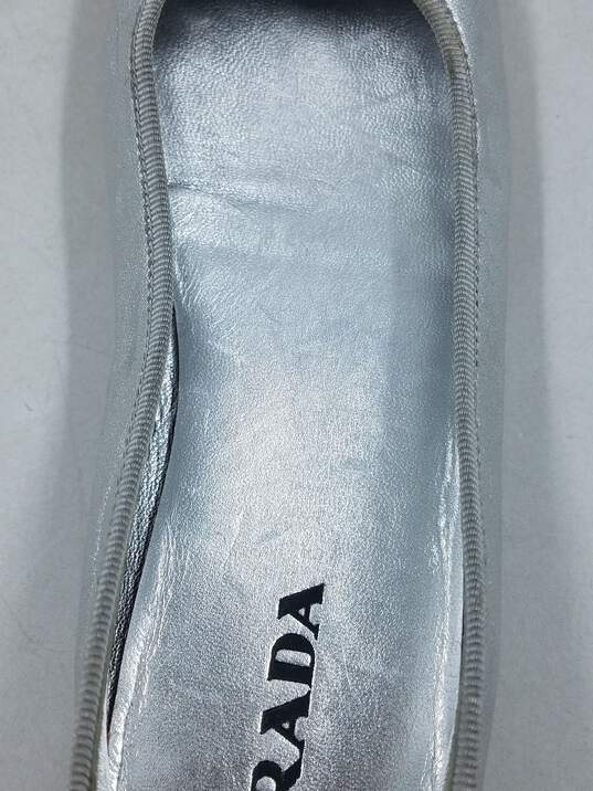 Authentic Prada Silver Ballet Flats W 5.5 image number 8