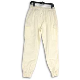 Womens White Elastic Drawstring Waist Slash Pocket Cargo Jogger Pants Size L alternative image