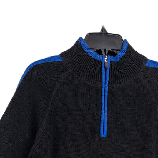 Mens Black 1/4 Zip Long Sleeve Mock Neck Pullover Sweater Size Large image number 3