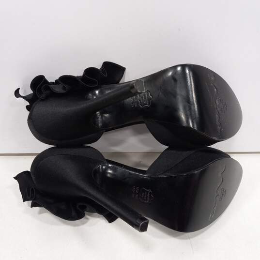 Womens Black Bow Peep Toe Slip On Platform Stiletto Pump Heels Size 9 M image number 5