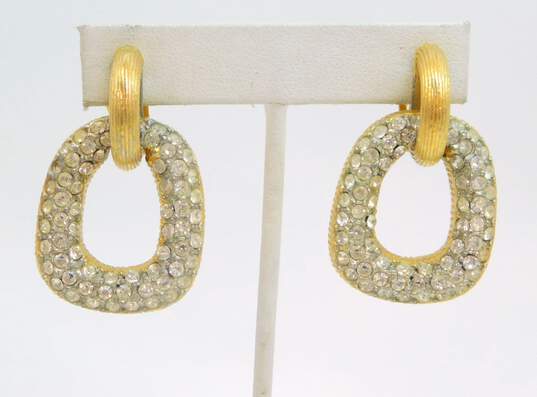 Vintage Kenneth Jay Lane Icy Rhinestone & Gold Tone Clip-On Drop Earrings 37.5g image number 1