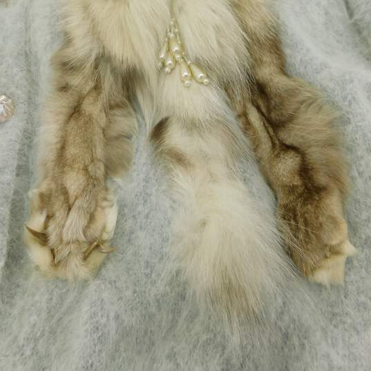 Vintage Cashmere Style Sweater W/ Fox Fur Head Tail Body Bead & Button Accents image number 4