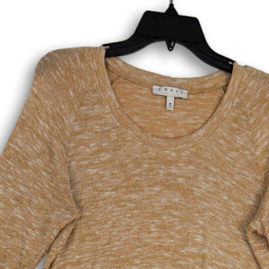 Womens Brown Long Raglan Sleeve Pullover Asymmetrical Hem Tunic Top Size M image number 3