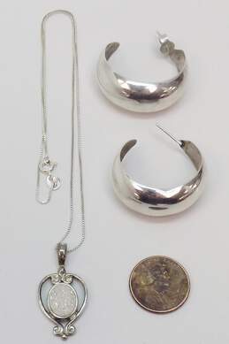 Artisan Sajen Sterling Silver Druzy Pendant Necklace & Hoop Earrings 11.5g alternative image