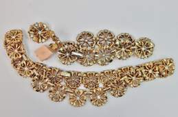 VNTG Trifari Patent Pending Floral Rhinestone Necklace Bracelet & Earrings 82g