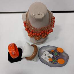 7pc Bundle of Assorted Orange & Brown Tone Costume Jewelry Bundle