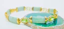 14K Yellow Gold Green Jade & Peridot Panel Bracelet- For Repair 9.6g