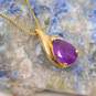 14K Yellow Gold Teardrop Amethyst Round Diamond Accent Pendant Necklace 2.2g image number 1