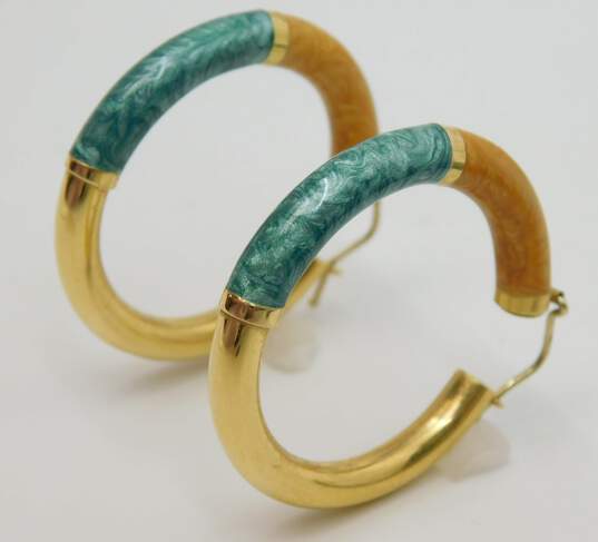 18K Yellow Gold Enameled Hoop Earrings 7.7g image number 3