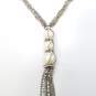 Givenchy Silver Tone Faux Pearl & Crystal Braided Bead 28.5 Chain Necklace Damage  97.6g image number 2
