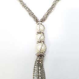 Givenchy Silver Tone Faux Pearl & Crystal Braided Bead 28.5 Chain Necklace Damage  97.6g alternative image
