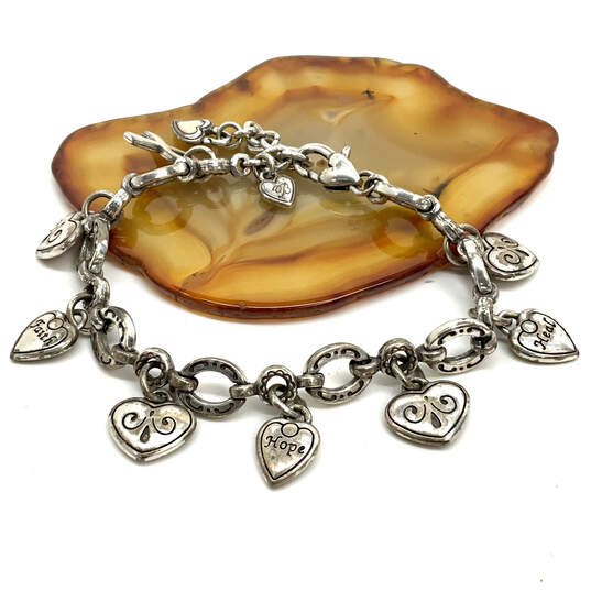 Designer Brighton Silver-Tone Lobster Clasp Heart Link Chain Charm Bracelet image number 2