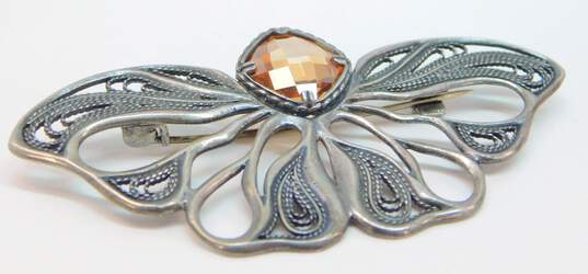 Vintage Silpada Sterling Silver Filigree Cubic Zirconia Butterfly Brooch 8.9g image number 3
