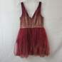 Lulus Red & Gold Glitter Ballerina Dream Mini Dress Size M image number 2
