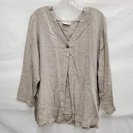 Eileen Fisher WM's Linen Blend Button Gray Blouse Size 1