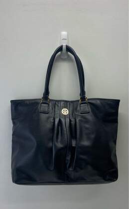 Tory Burch Black Leather Pleated Tote Bag