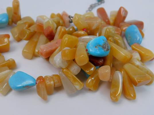 Artisan 925 Turquoise & Orange & Yellow Agate Graduated & Faceted Serpentine Beaded Necklaces Variety 185.2g image number 3