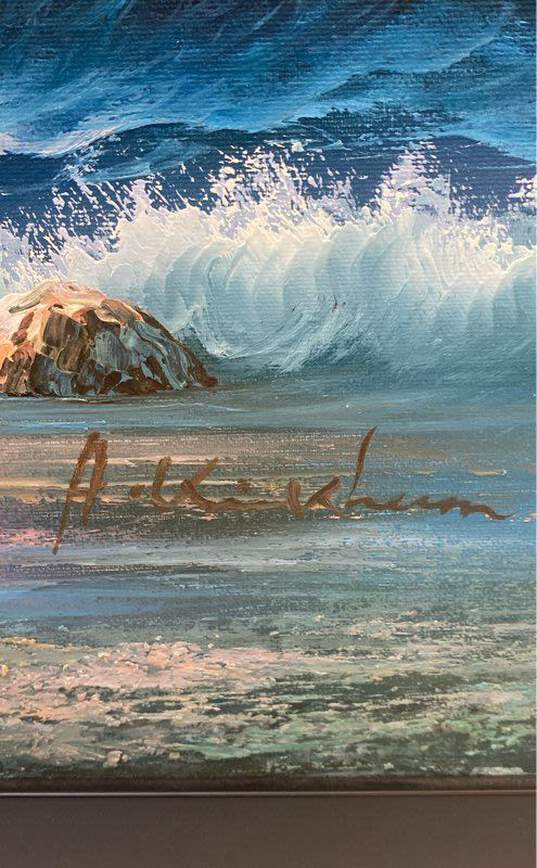 Ocean Sunset Oil on canvas by A. Kirkham Signed. Framed image number 4