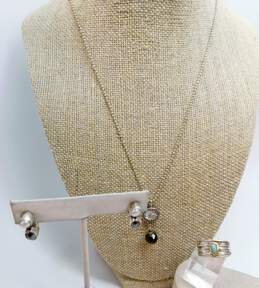 Artisan 925 Roman Glass Pendant Necklace Pearl & Hematite Earrings & Wavy Ring