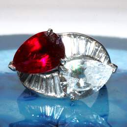 14K White Gold Cubic Zirconia & Lab Created Ruby Ring Size 6.25 - 7.6g alternative image