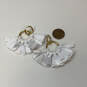 Designer J. Crew Gold-Tone White Fabric Fan Fashionable Drop Earrings image number 4