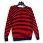 Womens Red Black Tight-Knit V-Neck Long Sleeve Pullover Sweater Size S image number 2