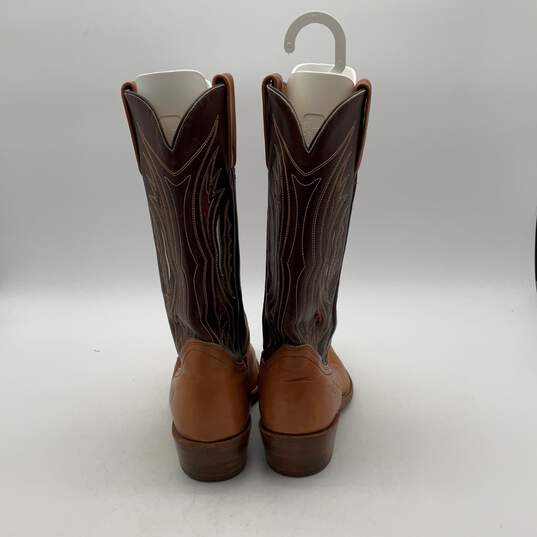 Mens Brown Leather Pointed Toe Pull On Mid Calf Cowboy Western Boots Size 10.5D image number 2