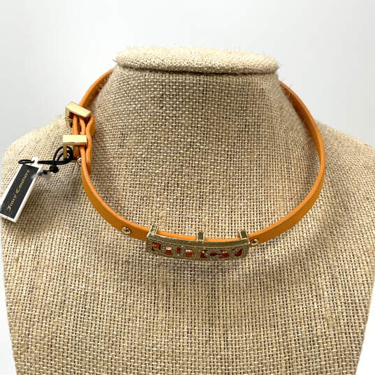 NWT Designer Juicy Couture Gold-Tone Buckle Brown Leather Choker Necklace image number 4