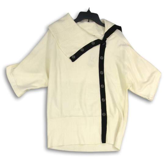 White House Black Market Womens White Black Short Sleeve Pullover Sweater Size L image number 1