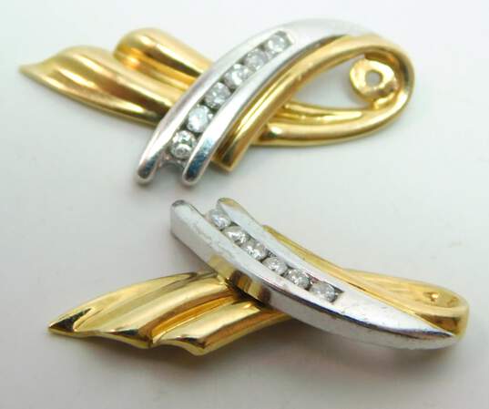 14K Two Tone Gold 0.21 CTTW Diamond Ridged Ribbon Earring Enhancers 4.5g image number 4