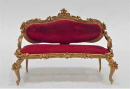 Vintage Spielwaren Szalasi Rococo Dollhouse Red Velvet Settee Sofa