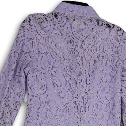 Womens Purple Floral Lace Overlay Button Front Long Sleeve Shirt Dress 10 image number 4