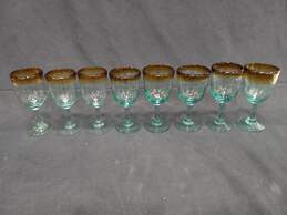 Set of 8 Brown Rim Clear Blown Glass Wine Goblets