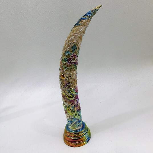 Vintage Iridescent Dragon Pattern Faux Carved Horn Statues Decor image number 7