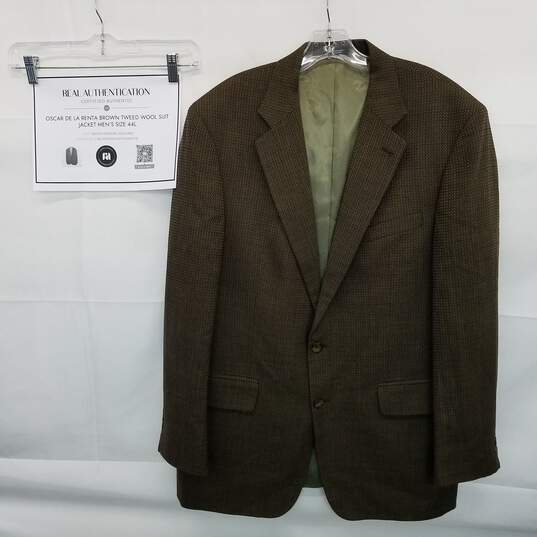 AUTHENTICATED Oscar de la Renta Brown Mens Tweed Wool Suit Jacket image number 1