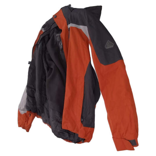 Mens Orange Black Long Sleeve Hooded Full Zip Windbreaker Jacket Size Large image number 2