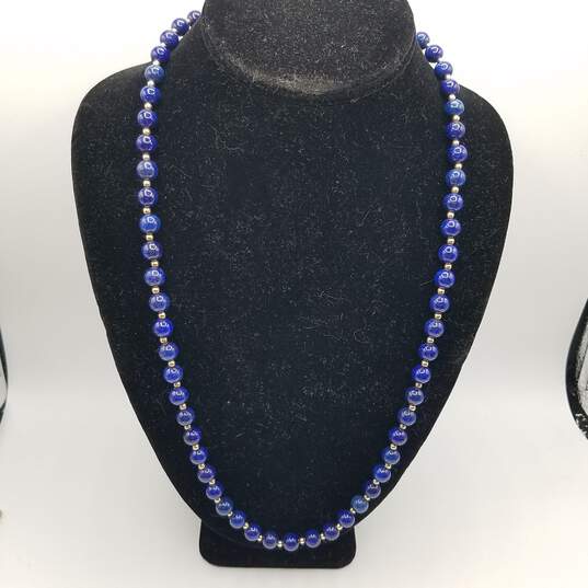 14k Gold Lapis 8mm Beaded Necklace 51.9g image number 1