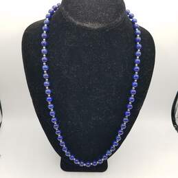 14k Gold Lapis 8mm Beaded Necklace 51.9g