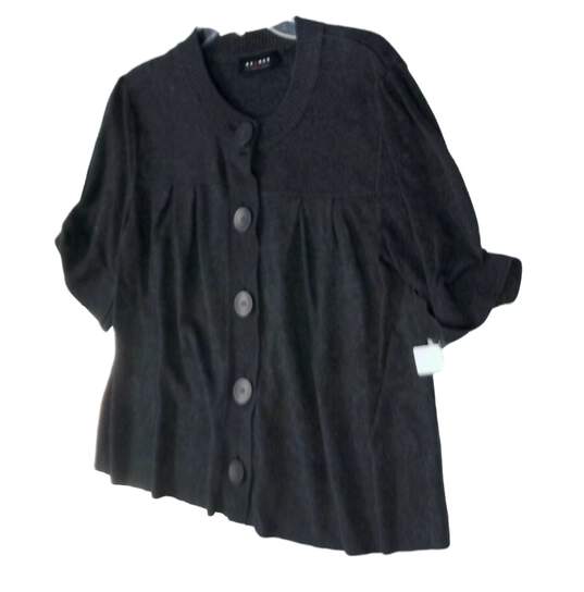Axcess Women's Black Short Sleeve Crew Neck Tight Knit Cardigan Sweater Size Large image number 2
