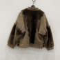 Womens Brown Faux Fur Long Sleeve Band Collar Full-Zip Jacket Size 42 image number 2