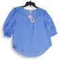 NWT Womens Blue V-Neck 3/4 Sleeve Smocked Pullover Blouse Top Size Small image number 1