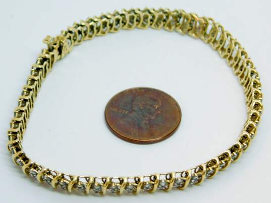 14K Yellow Gold 1.50 CTTW Diamond Tennis Bracelet 10.6g image number 6